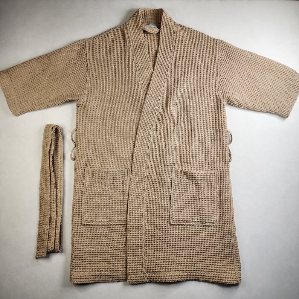 Turquaz Size S-M Waffle Spa Robe Lightweight Kimono Bathrobe Tan Sand Beach Spa